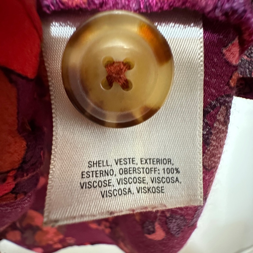 Maeve Anthropologie Fall Floral Blouse Womens Large Magenta Ruched Sleeve Top - Picture 9 of 11